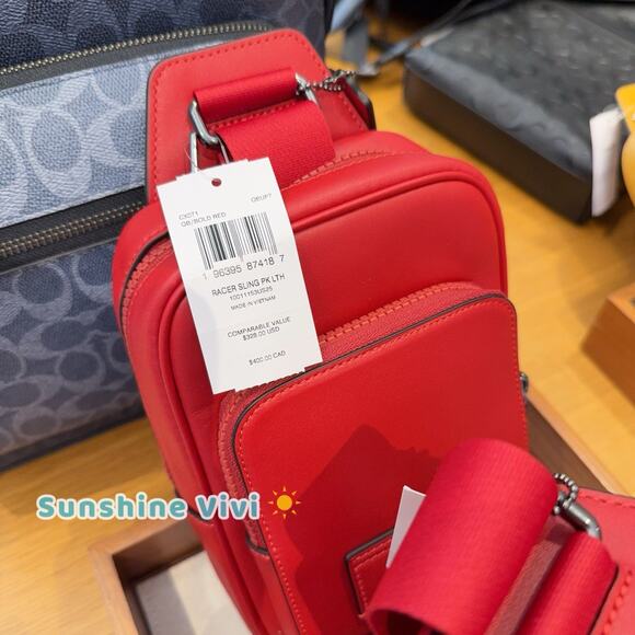 NWT Coach Racer Sling Pack CX071 Smooth calf leather Bold Red - Picture 2 of 9